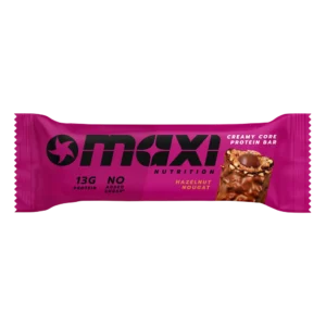 MaxiNutrition Creamy Core Protein Bar Hazelnut Nougat – verpackter Proteinriegel in der Sorte Haselnuss-Nougat