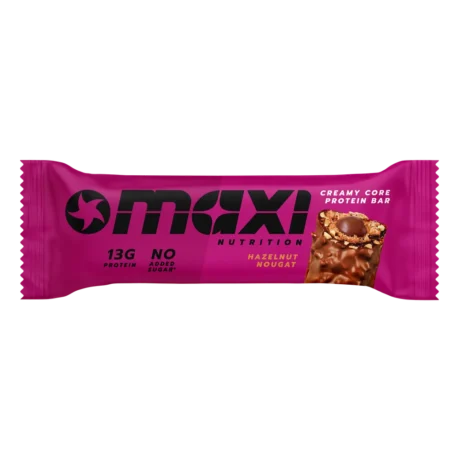 MaxiNutrition Creamy Core Protein Bar Hazelnut Nougat – verpackter Proteinriegel in der Sorte Haselnuss-Nougat