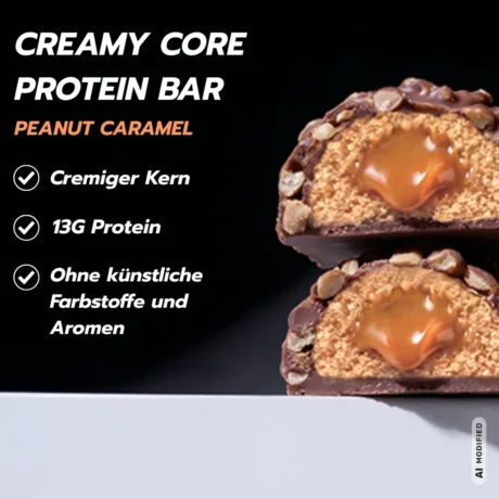 MaxiNutrition Creamy Core Protein Bar Peanut Caramel – Produktvorteile: cremiger Kern, 13 g Protein, ohne künstliche Zusätze