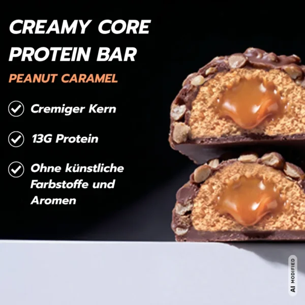 MaxiNutrition Creamy Core Protein Bar Peanut Caramel – Produktvorteile: cremiger Kern, 13 g Protein, ohne künstliche Zusätze