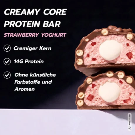 MaxiNutrition Creamy Core Protein Bar Strawberry Yoghurt – Produktvorteile: cremiger Kern, 14 g Protein, ohne künstliche Zusätze
