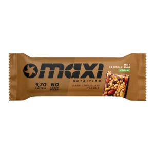 MaxiNutrition Protein Nut Bar Dark Chocolate Peanut 46g – verpackter Nussriegel mit dunkler Schokolade und Erdnuss