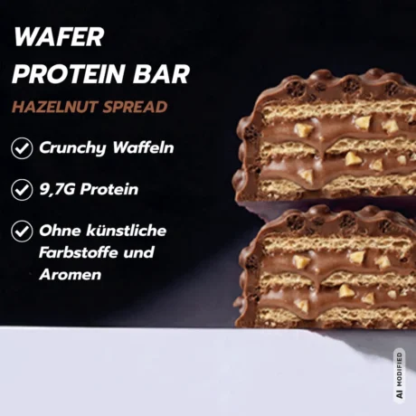 MaxiNutrition Protein Waffle Bar Hazelnut Spread 39g – Produktvorteile: crunchy Waffeln, 9,8 g Protein, ohne künstliche Zusätze