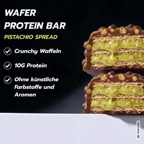 MaxiNutrition Protein Waffle Bar Pistachio Spread 39g – Produktvorteile: crunchy Waffeln, 10 g Protein, ohne künstliche Zusätze